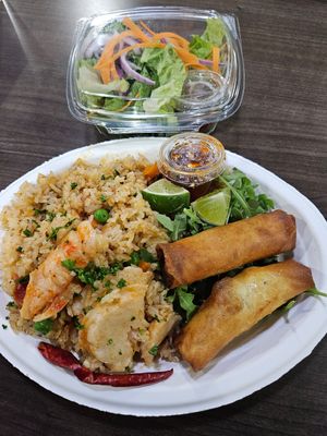 Thai Shrimp Fried Rice and side Salad at Early Bird Vegan in Tempe