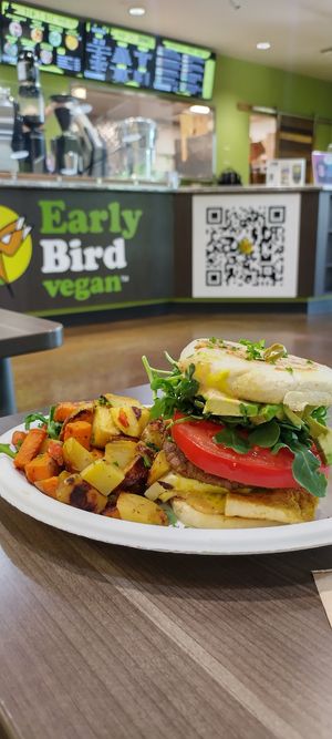 Dr. J + Side of Sweet Potato Hash 💚 at Early Bird Vegan in Tempe