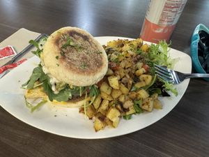 Dr J with hash browns   at Early Bird Vegan in Tempe