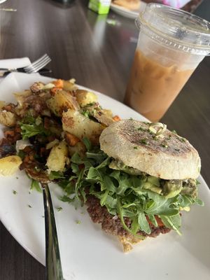 Dr j breakfast with a Carmel latte - yumm!!  at Early Bird Vegan in Tempe