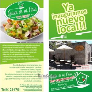We have open our second vegetarian restaurant 'Guisos de mi Casa' (the first one is 'Como en Casa')and we want to invite you here in Arequipa - Peru. at Como En Casa in Arequipa