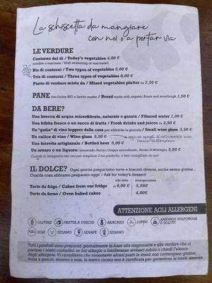 Menu  at La Schiscetteria in Milan
