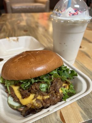 ‘Big country’ burger & white chocolate shakee  at Meta Burger in Edgewater
