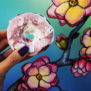 Vegan Red Velvet Coconut Donut at Flour Craft Bakery in Mill Valley
