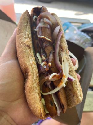 Loaded hotdog was overpriced and tasted ..... mmm not good.  at C4Eats in Hollywood