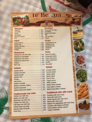 Menu at Te Becqua in Sarande