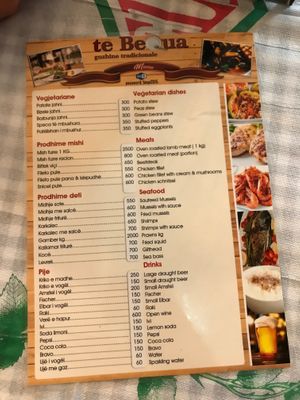 Menu page at Te Becqua in Sarande