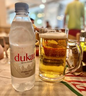 Beer and water at Te Becqua in Sarande