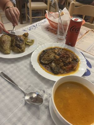 Stuffed peppers, eggplant and beans  at Te Becqua in Sarande