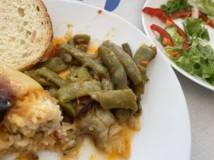 Stuffed Pepper, Green Bean stew, Green salad  at Te Becqua in Sarande