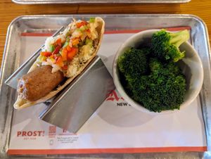 Vegan brat. at Krause's Cafe in New Braunfels