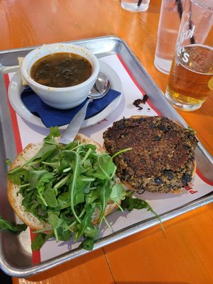 Quinoa Bean burger. Tuscan White Bean soup. at Krause's Cafe in New Braunfels