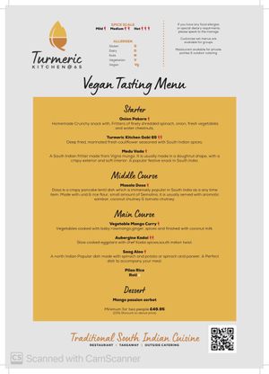 Vegan Tasting set menu at Turmeric Kitchen 65 in Taunton