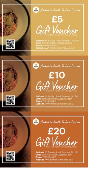 Gift vouchers at Turmeric Kitchen 65 in Taunton