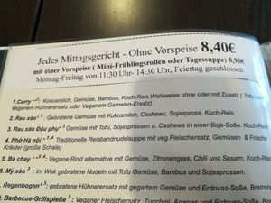 Part of the lunch menu
 at Loving Hut in Hamburg