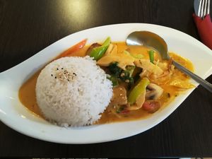 Curry dish number 1 from the lunch menu, can be prepared as spicy as you like.

 at Loving Hut in Hamburg