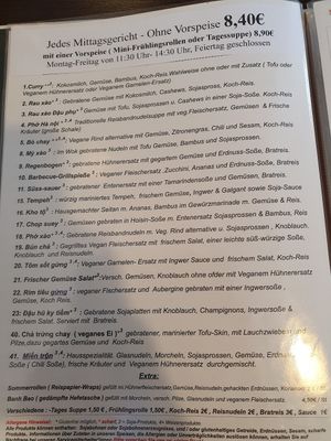 Menu at Loving Hut in Hamburg