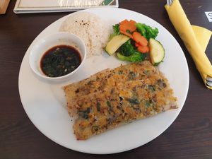 Number 40 vegan egg with mushroom and leek at Loving Hut in Hamburg