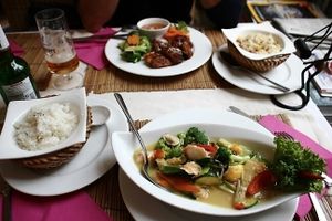 Vegan curry dishes  at Loving Hut in Hamburg