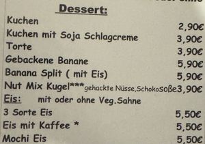 Menu (desserts).  at Loving Hut in Hamburg