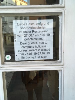 Closed between 27/6-27/6-2019 at Loving Hut in Hamburg