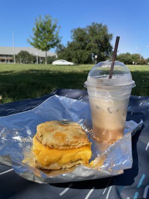 Breakfast sandwich and a (mostly consumed) Nutella mocha at Tellus Joe in Austin