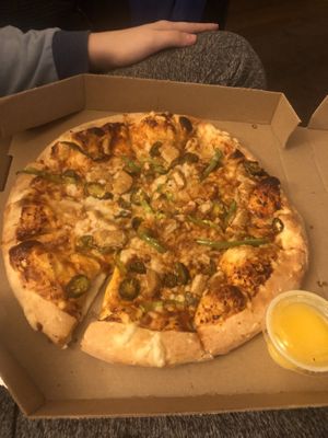 Korean bbq pizza with jalapeños  at Toppers Pizza in Indianapolis