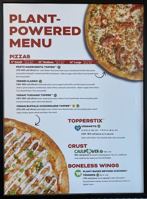 They have a nice plant-based menu prominently displayed    at Toppers Pizza in Indianapolis