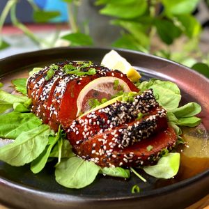 Seared Ahi Tuna Steak at Golden State Vegan Sushi in Bangkok