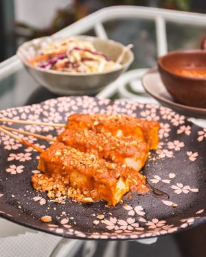 Tofu satay at Golden State Vegan Sushi in Bangkok