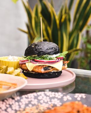 Fish burger  at Golden State Vegan Sushi in Bangkok