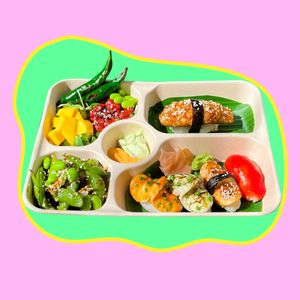 Nigiri Sushi Bento Set 
(5 Nigiri Sushi, Mini Tuna Poke, and Spicy Edamame) at Golden State Vegan Sushi in Bangkok