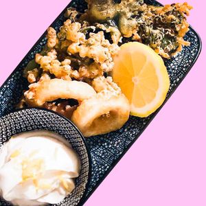 Calamari Fritto Misto served with Lemon Aioli at Golden State Vegan Sushi in Bangkok