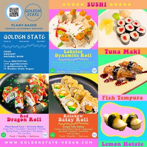 100% Plant-Based
Vegan Sushi
+ Sushi Party Sets
+ Nigiri Sushi
+ Maki & Rolls at Golden State Vegan Sushi in Bangkok