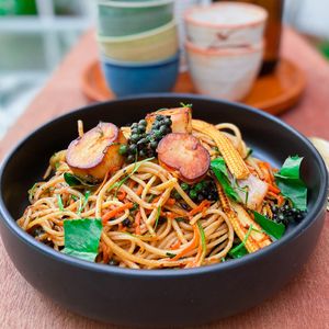 Spicy Scallops Spaghettini at Golden State Vegan Sushi in Bangkok