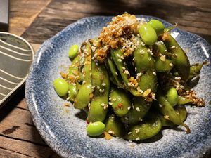Spicy edamame   at Golden State Vegan Sushi in Bangkok