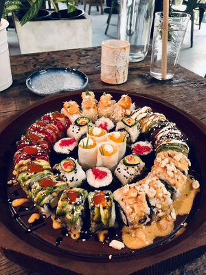 Party mix sushi platter - very creative & tasty at Golden State Vegan Sushi in Bangkok