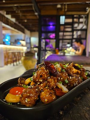 Yuzu cashew chicken   at Golden State Vegan Sushi in Bangkok