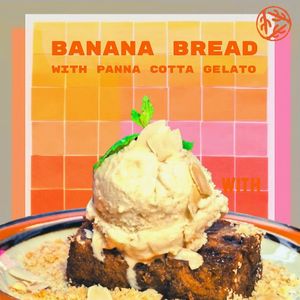 Delicious Vegan Dessert - Banana Bread with Panna Cotta Gelato at Golden State Vegan Sushi in Bangkok