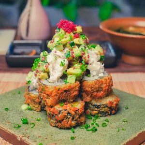 King Crab Paradise - ‘Crab’ Salad, Cucumber, Avocado, Tobiko, Avocado Crema, Natural Mayo at Golden State Vegan Sushi in Bangkok