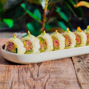 California - Jackfruit ‘Crab’ Salad, Avocado, Cucumber, Almonds, Avocado Crema at Golden State Vegan Sushi in Bangkok