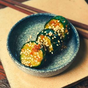 Soy-Pickled Cucumber - Japanese Cucumber, Toasted Sesame Dressing at Golden State Vegan Sushi in Bangkok