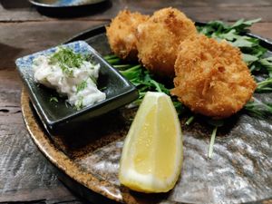 Delicious crab cakes! at Golden State Vegan Sushi in Bangkok
