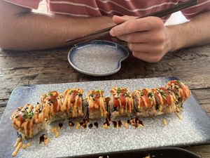 Red dragon sushi which was the best one we oedered.   at Golden State Vegan Sushi in Bangkok