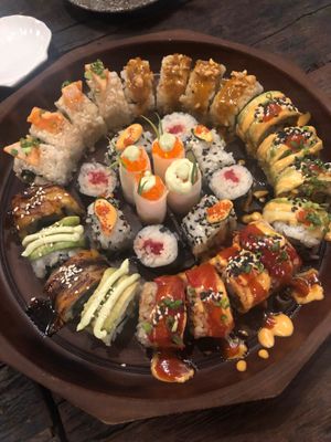 Sushi Party - looks great, tasted good, took an hour too arrive. at Golden State Vegan Sushi in Bangkok