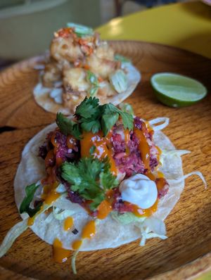 Cauliflower and a potato taco at Golden State Vegan Sushi in Bangkok