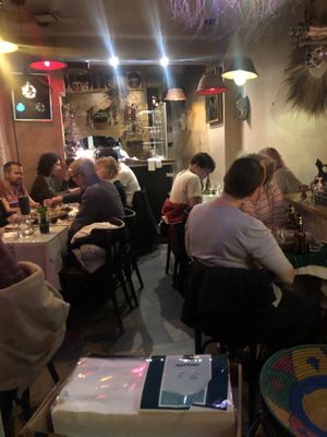 Inside the cosy restaurant   at Godjo in Paris