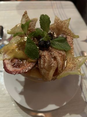Beautiful fruit salad, finished with gold!   at Godjo in Paris