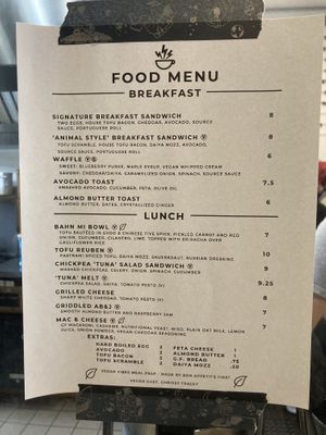 Food menu at Source Coffeehouse in Bridgeport