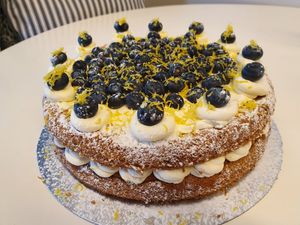 Lemon and blueberfy gateau😯 at Vegan Earth in Ayr